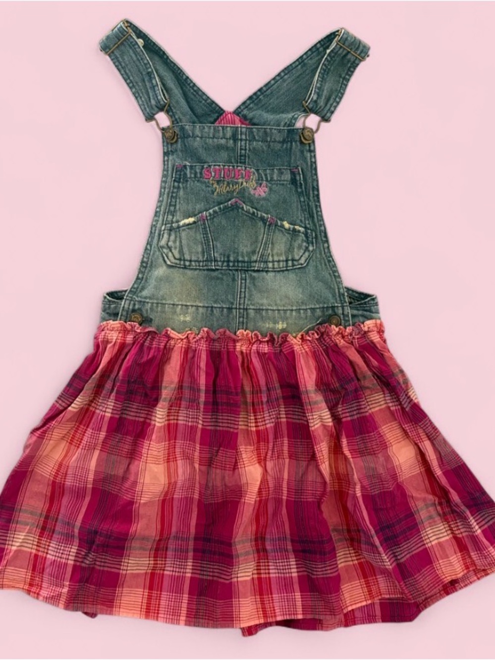 Vintage Y2K Stuff by Hilary Duff Denim Plaid Overall Dress Girls 12